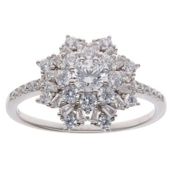Silver Cubic Zirconia Floral Cluster Ring By Icesia
