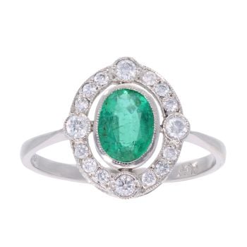Platinum Emerald and 0.35ct Diamond Ring