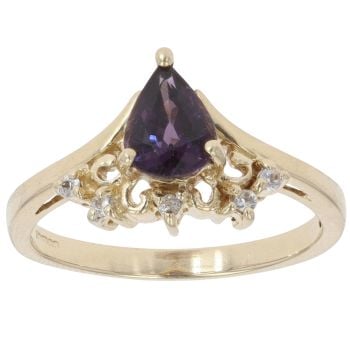 9ct Yellow Gold Amethyst And Cubic Zirconia Fancy Ring