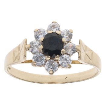 9ct Yellow Gold Sapphire And Cubic Zirconia Cluster Ring