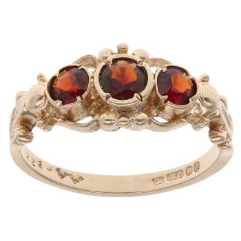 9ct Yellow Gold Garnet Three Stone Ring