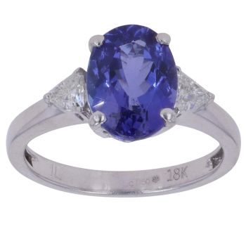 18ct White Gold 0.25ct Trillion Cut Diamond and Tanzanite Three Stone Ring