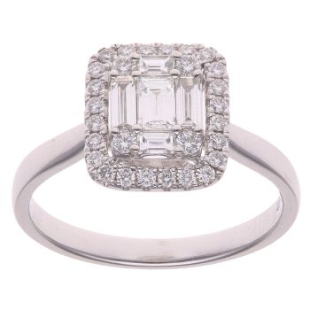 18ct White Gold 0.60ct Brilliant and Baguette Cut Diamond Cluster Ring