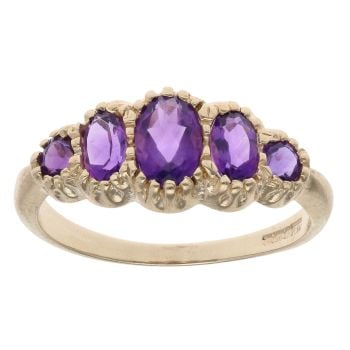 9ct Yellow Gold Amethsyt Five Stone Ring