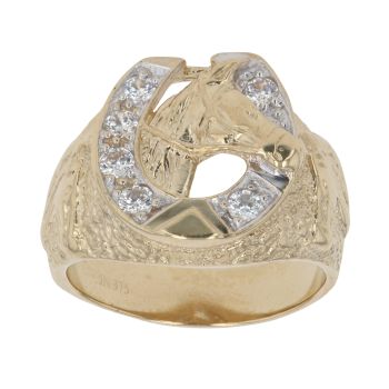 9ct Yellow Gold Cubic Zirconia Patterned Horseshoe Ring
