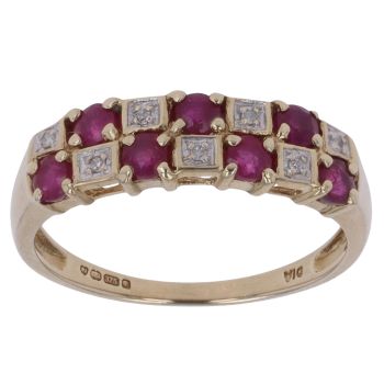 9ct Yellow Gold 0.05ct Diamond And Ruby Ring
