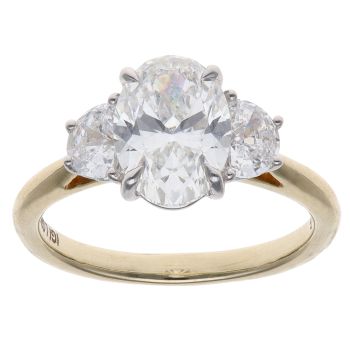 9ct Yellow Gold 2.61ct Oval and Modified Trapeze Lab Grown Diamond Trilogy Ring