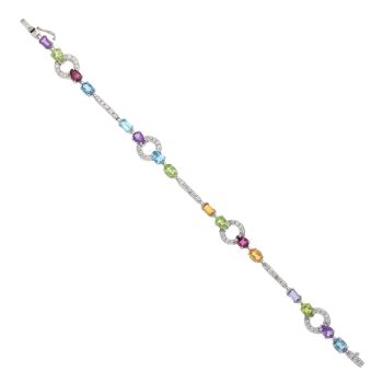 18ct White Gold 0.50ct Brilliant Cut Diamond And Multi Gemstone Bracelet 7"