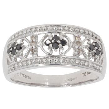 9ct White Gold 0.15ct Black and White Diamond Fancy Ring