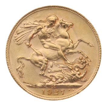 1927 George V Large Head UK Full Sovereign Coin