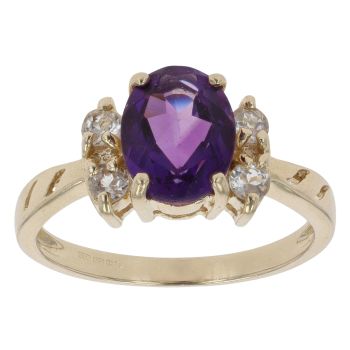 9ct Yellow Gold Cubic Zirconia and Amethyst Ring