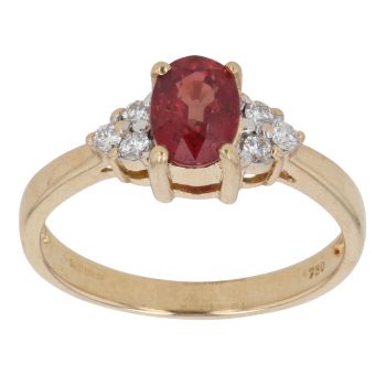 18ct Yellow Gold 0.15ct Diamond And Red Gemstone Ring