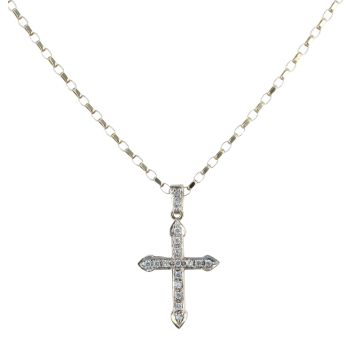 9ct Yellow Gold Cubic Zirconia Cross Pendant and Chain 24"