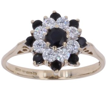 9ct Yellow Gold Sapphire and Cubic Zirconia Cluster Ring