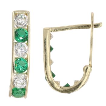 14ct Yellow Gold Children's Green And Colourless Cubic Zirconia Earrings
