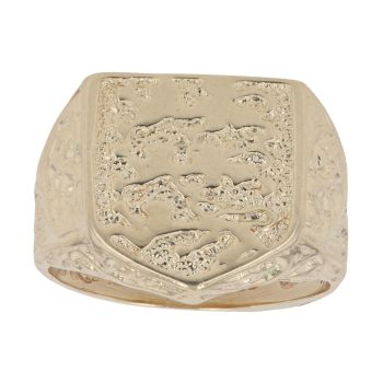 9ct Yellow Gold Three Lions Shield Signet Ring