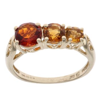 9ct Yellow Gold Multi Gemstone and Garnet Three Stone Ring