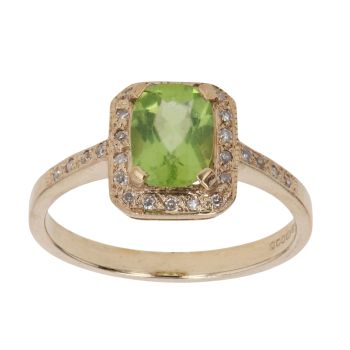 9ct Yellow Gold 0.15ct Diamond and Peridot Cluster Ring