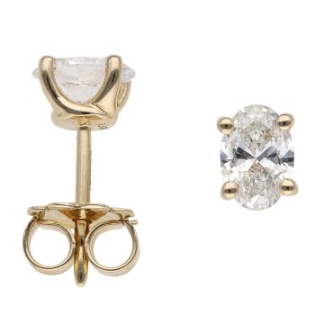 9ct Yellow Gold 1.00ct Oval Cut Lab Grown Diamond Solitaire Earrings