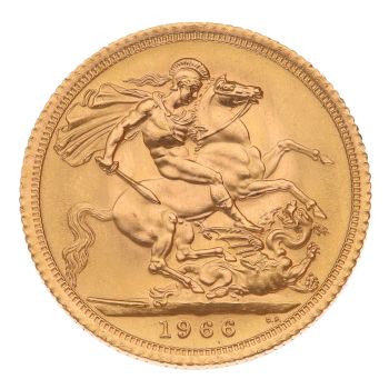 1966 Elizabeth II First Portrait UK Full Sovereign Coin