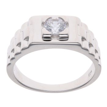 Silver Cubic Zirconia Solitaire Watch Strap Ring