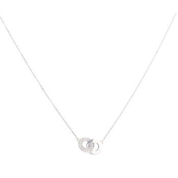 18ct White Gold 0.09ct Brilliant Cut Diamond Circles Pendant And Chain 16"