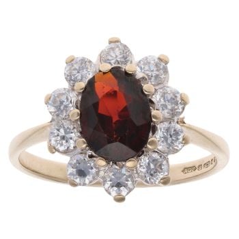9ct Yellow Gold Cubic Zirconia and Garnet Cluster Ring