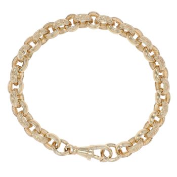 9ct Yellow Gold Patterned and Plain Belcher Bracelet 7.5"