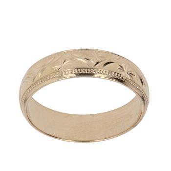 9ct Yellow Gold Patterned Wedding Band 5mm