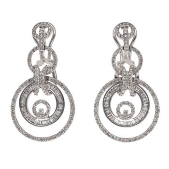 18ct White Gold 2.00ct Brilliant and Baguette Cut Drop Earrings