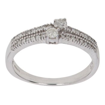 9ct White Gold 0.25ct Brilliant Cut Diamond Two Row Fancy Ring