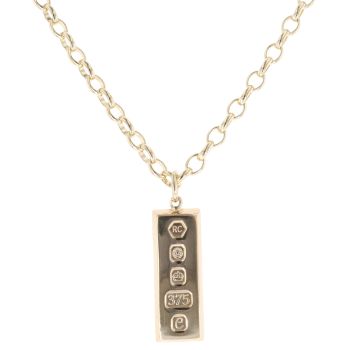 9ct Yellow Gold Ingot Pendant and Belcher Chain 18"