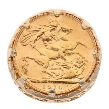 9ct Yellow Gold 1910 Edward VII Full Sovereign Coin Ring