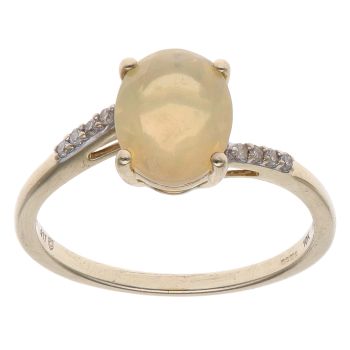 9ct Yellow Gold 0.05ct Diamond and Opal Single Stone Ring