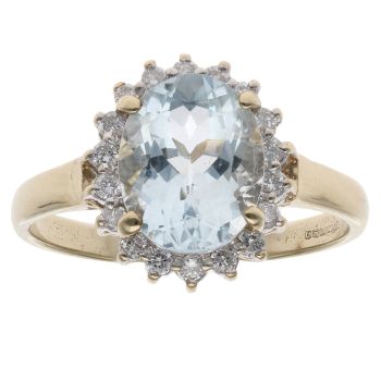9ct Yellow Gold Aquamarine And Cubic Zirconia Cluster Ring