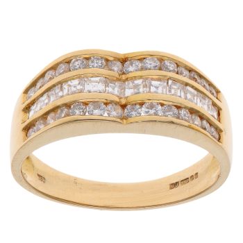 18ct Yellow Gold 1.00ct Brilliant and Princess Cut Diamond Three Row Ring
