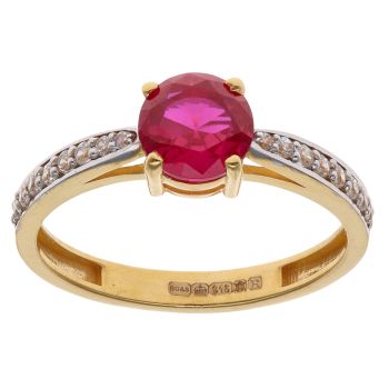 22ct Yellow Gold Cubic Zirconia and Red Gemstone Ring