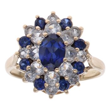 9ct Yellow Gold Blue and White Gemstone Cluster Ring
