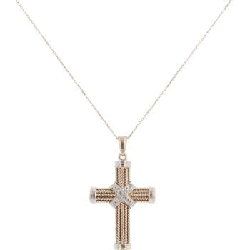 9ct Yellow And White Gold 0.10ct Diamond Cross Pendant And Chain 18"