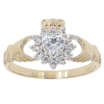 9ct Yellow Gold Cubic Zirconia Claddagh Ring