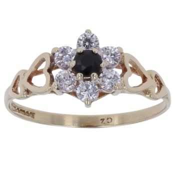 9ct Yellow Gold Cubic Zirconia and Sapphire Cluster Ring