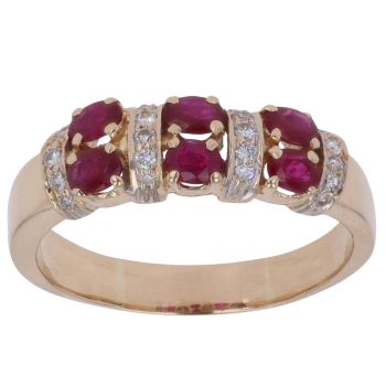 14ct Yellow Gold 0.15ct Diamond and Ruby Two Row Ring
