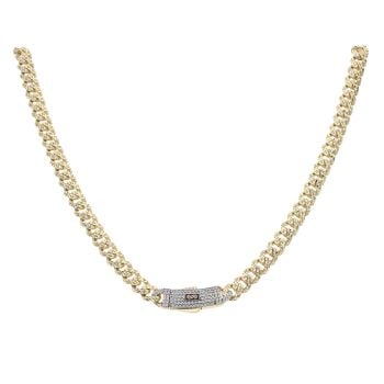 14ct Yellow Gold Monaco Curb Classic Flex, Cubic Zirconia Pave Lock Chain 20"