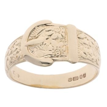 9ct Yellow Gold Patterned Buckle Ring