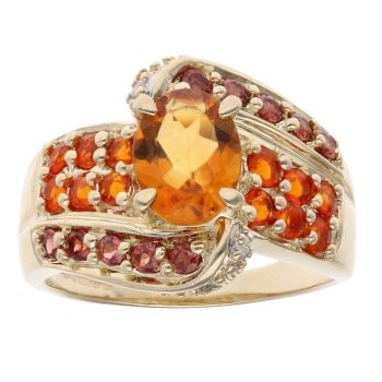 9ct Yellow Gold 0.02ct Diamond, Fire Opal, Citrine and Garnet Cluster Ring