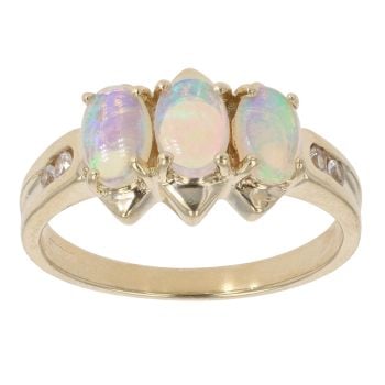9ct Yellow Gold 0.05ct Diamond and Opal Three Stone Ring