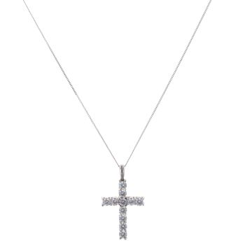 9ct White Gold Cubic Zirconia Cross Pendant and Chain 18"