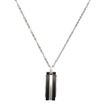 Stainless Steel And Black Bar Pendant And Chain