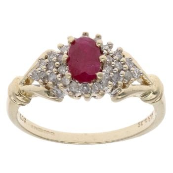 9ct Yellow Gold 0.25ct Diamond And Ruby Cluster Ring
