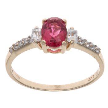 9ct Yellow Gold Pink Tourmaline And Cubic Zirconia Ring